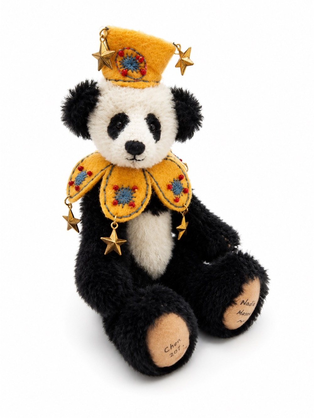VINTAGE!  4" World of Miniature Bear Mohair Panda Jester Bear Hand Stitched/Made